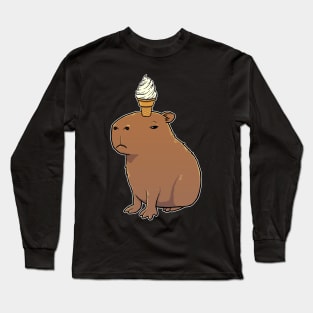 Capybara with Vanilla Ice Cream on its head Long Sleeve T-Shirt